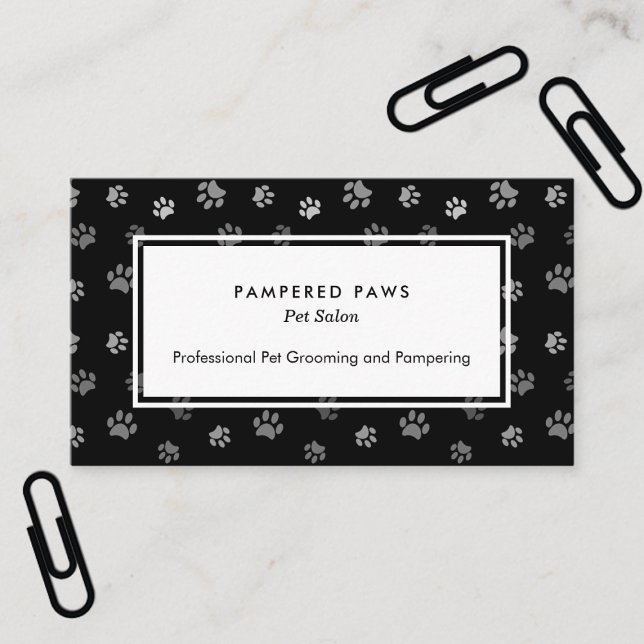 Black White Paw Prints Professional Pet Salon Business Card (Black White Paw Prints Professional Pet Salon Business Card)