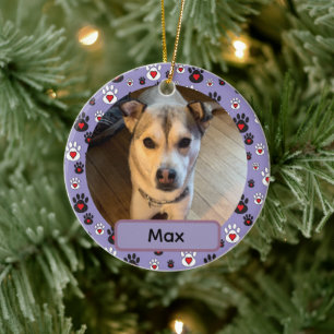 Black White Pawprint Red hearts Name blue Ornament