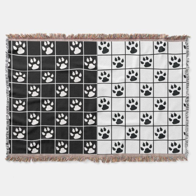 Black White Paws Claws Plaid Design  Throw Blanket (Front)
