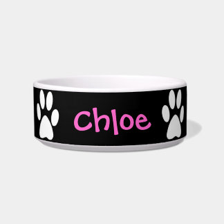 Black & White Paws Custom Name Dog or Cat Bowl