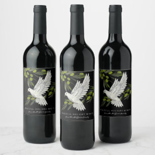 Black White Peace Dove and Olive Branches Custom Wine Label