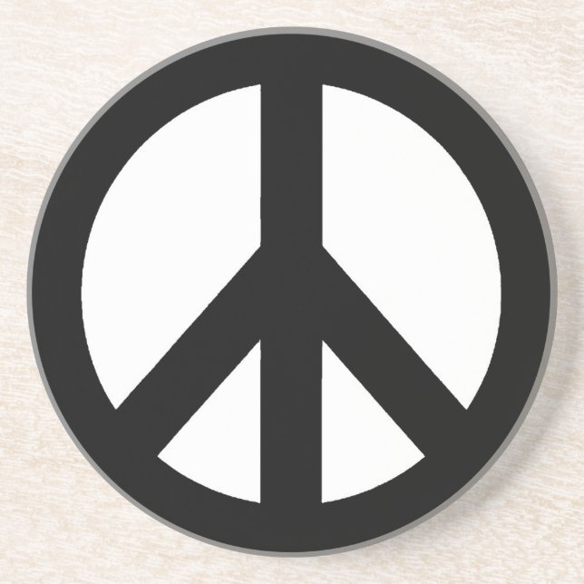 Black White Peace Sign Symbol Coaster (Front)