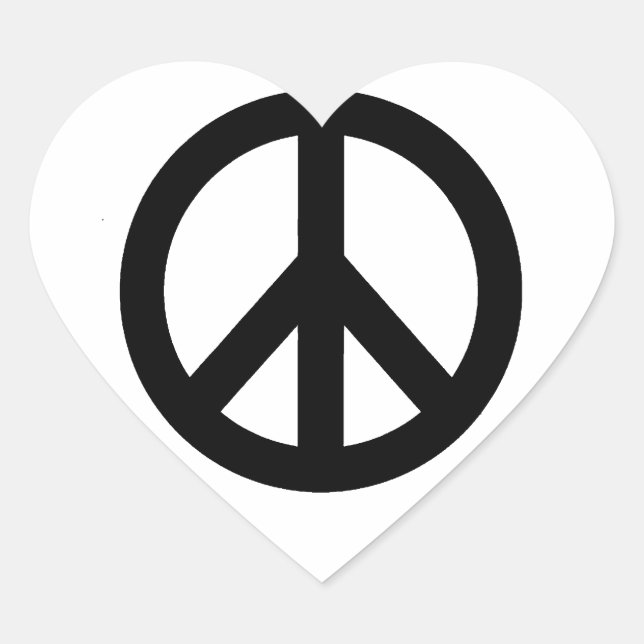 Black White Peace Sign Symbol Heart Sticker (Front)