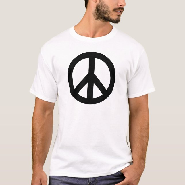 Black White Peace Sign Symbol T-Shirt (Front)