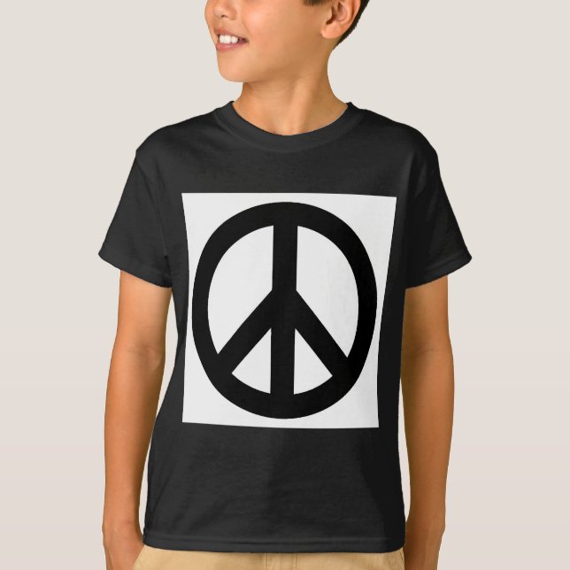 Black White Peace Sign Symbol T-Shirt (Front)