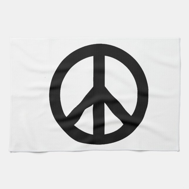 Black White Peace Sign Symbol Tea Towel (Horizontal)