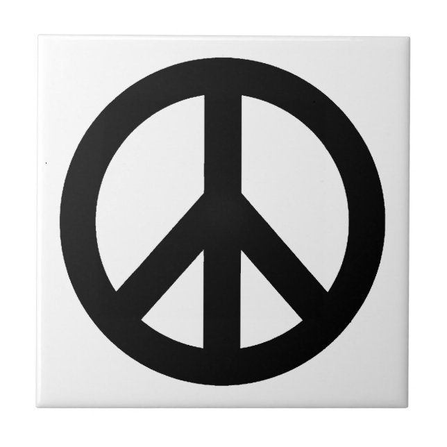 Black White Peace Sign Symbol Tile (Front)