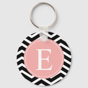 Black White Peach Chevron Custom Key Ring