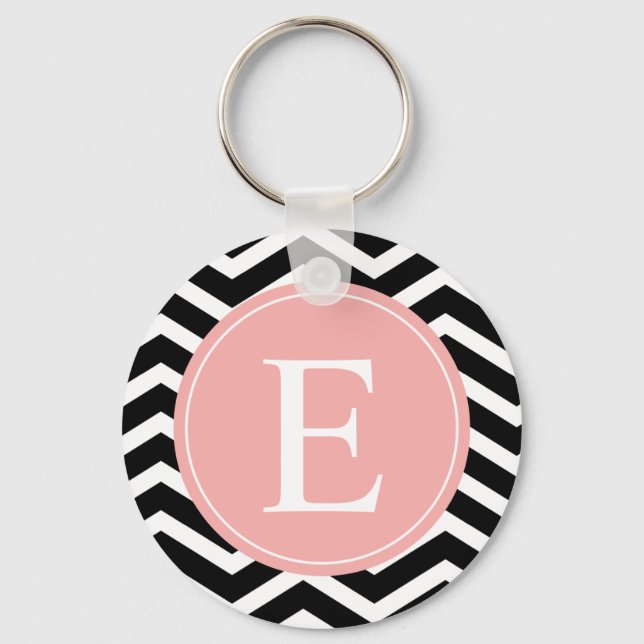 Black White Peach Chevron Custom Key Ring (Front)