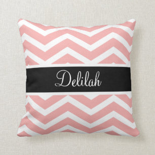 Black White Peach Chevron Name Cushion
