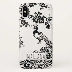 Black, white peacock & cherry blossoms art nouveau Case-Mate iPhone case