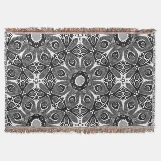 Black White Peacock Circle Woven Throw Blanket