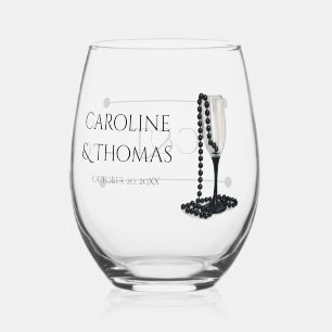 Black & White Pearl Champagne Glass Wedding