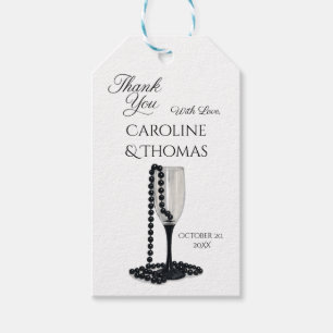Black & White Pearl Champagne Glass Wedding Gift Tags