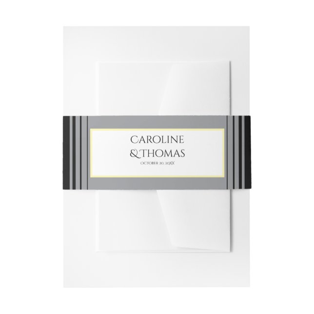 Black & White Pearl Champagne Glass Wedding Invitation Belly Band (Front Example)