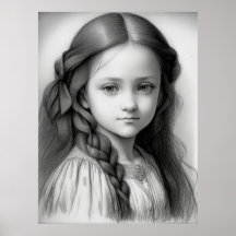 Black & White Pencil Drawing Girl Generative AI 