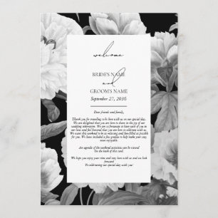 Black & White Peonies Floral Wedding Itinerary Programme