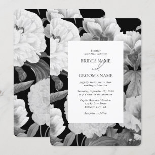 Black & White Peonies Watercolor Floral Wedding Invitation