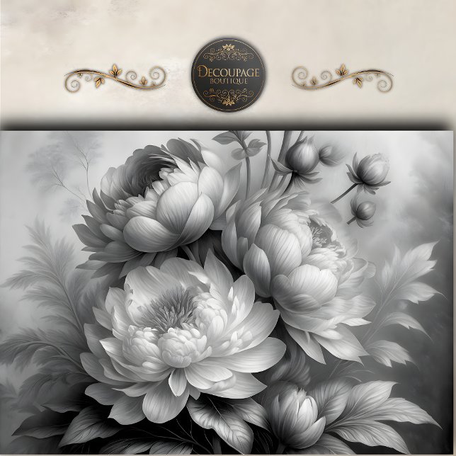 Black White Peony Floral Decoupage Tissue Paper (Black White Peony Floral Decoupage Tissue Paper)
