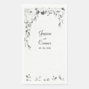 Black & White Peony Greenery Vine Wedding Napkin