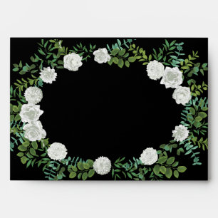 Black & White Peony Rose Floral Wedding Envelope