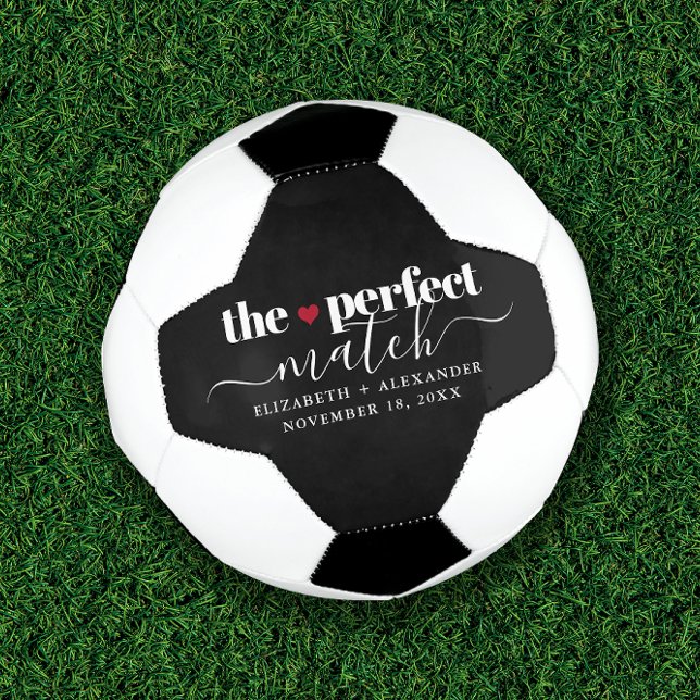Black White Perfect Match Love Couple Custom Soccer Ball (This Personalized Soccer Ball is a perfect wedding, shower, or engagement gift for soccer players.)