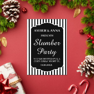 BLACK WHITE PEROSNALIZED NAME SLUMBER PARTY ACRYLIC INVITATIONS
