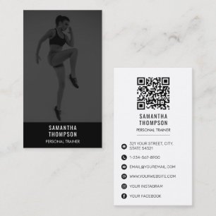 Black White Personal Trainer Fitness Custom Photo Business Card