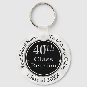 Black White Personalised 40th Class Reunion Gifts Key Ring