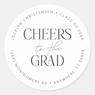 Black White Personalised Cheers to the Grad Classic Round Sticker