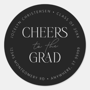 Black White Personalised Cheers to the Grad Classic Round Sticker