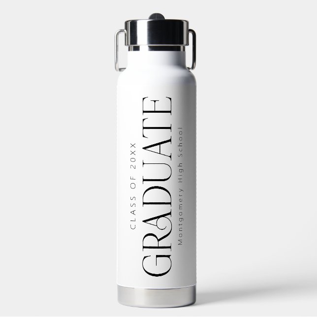Black White Personalised Class of 2025 Graduate Water Bottle (Front)