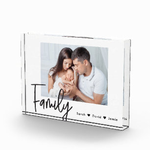 Black White Personalised Family Photo with Names Block