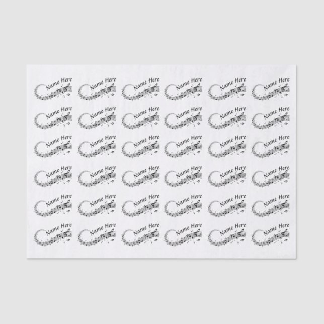 Black White Personalised Music Note Tissue Paper (Front)