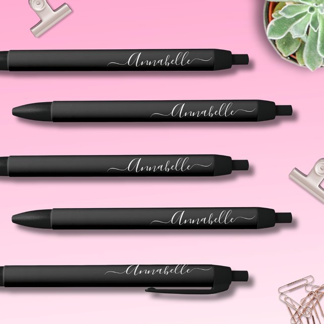  Black & White Personalised Name Black Ink Pen (Modern and stylish personalized black pens with script typography.  Just add your own name.)