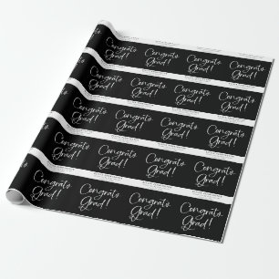 Black White Personalised Name Congrats Grad Wrapping Paper