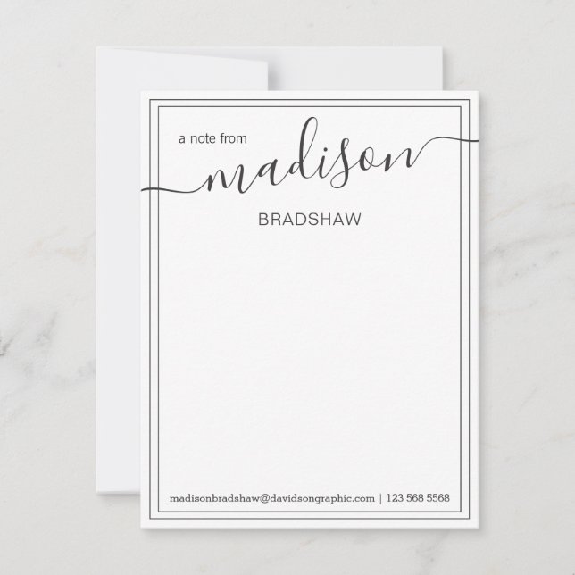 Black White Personalised Name | From The Desk Of T Thank You Card (Front)