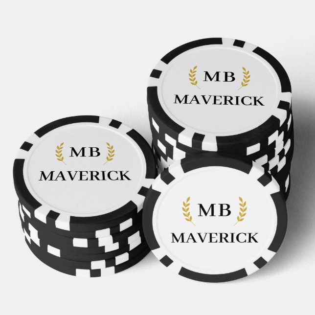 Black & White Personalised Name Las Vegas Casino Poker Chips (Stack)