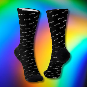 Black white Personalised Name Socks Custom Text
