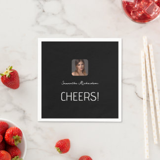 Black White Personalised Photo Name Script Mini Napkin