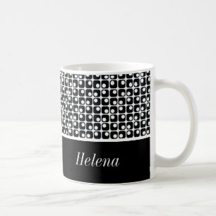 Black & White Personalised, Retro Squares Pattern Coffee Mug