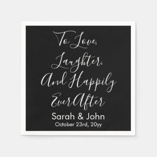 Black White Personalised Script Wedding Reception  Napkin