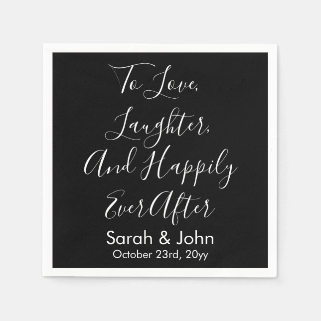 Black White Personalised Script Wedding Reception  Napkin (Front)
