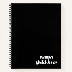 Black White Personalised Sketchbook Your Name Note Notebook