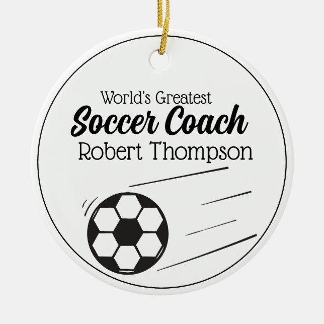Black White Personalised Soccer Coach  Ornament (Front)