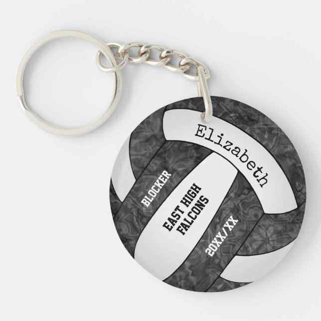 black white personalised team spirit volleyball key ring (Front)