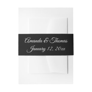 Black & White Personalised Wedding Invitation Band Invitation Belly Band