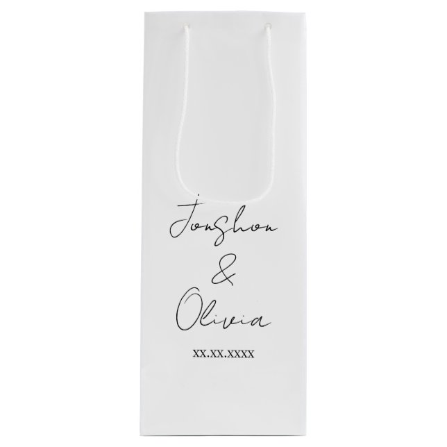 Black & White Personalised Wedding Party Wine Bag (Front)