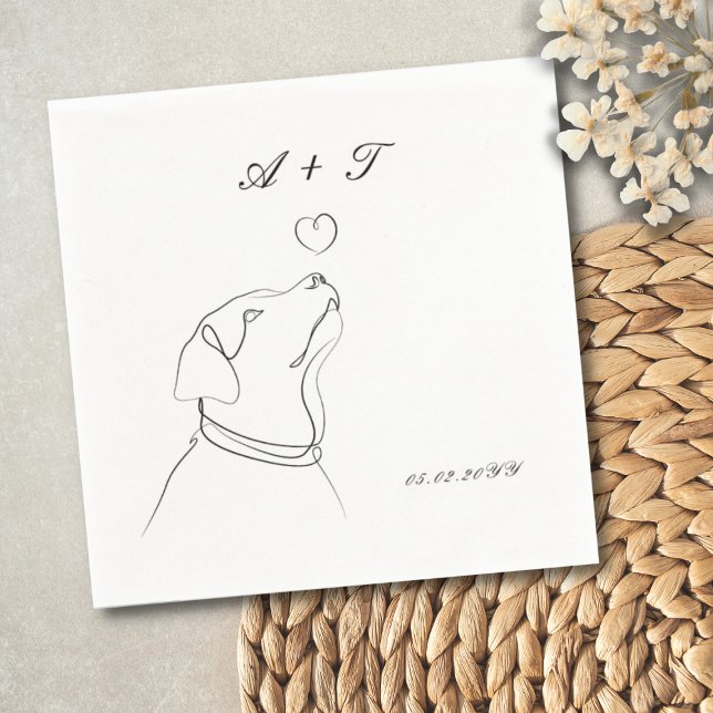 Black White Pet Doodle Couple Wedding Monogram  Napkin (Creator Uploaded)
