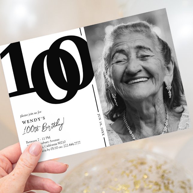 Black White Photo 100th Birthday Party Invitation (Creator Uploaded)